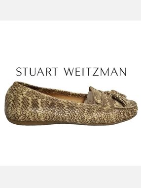 Stuart Weitzman Brown & Tan Snakeskin Embossed Leather Tassel Driving Loafer 9½